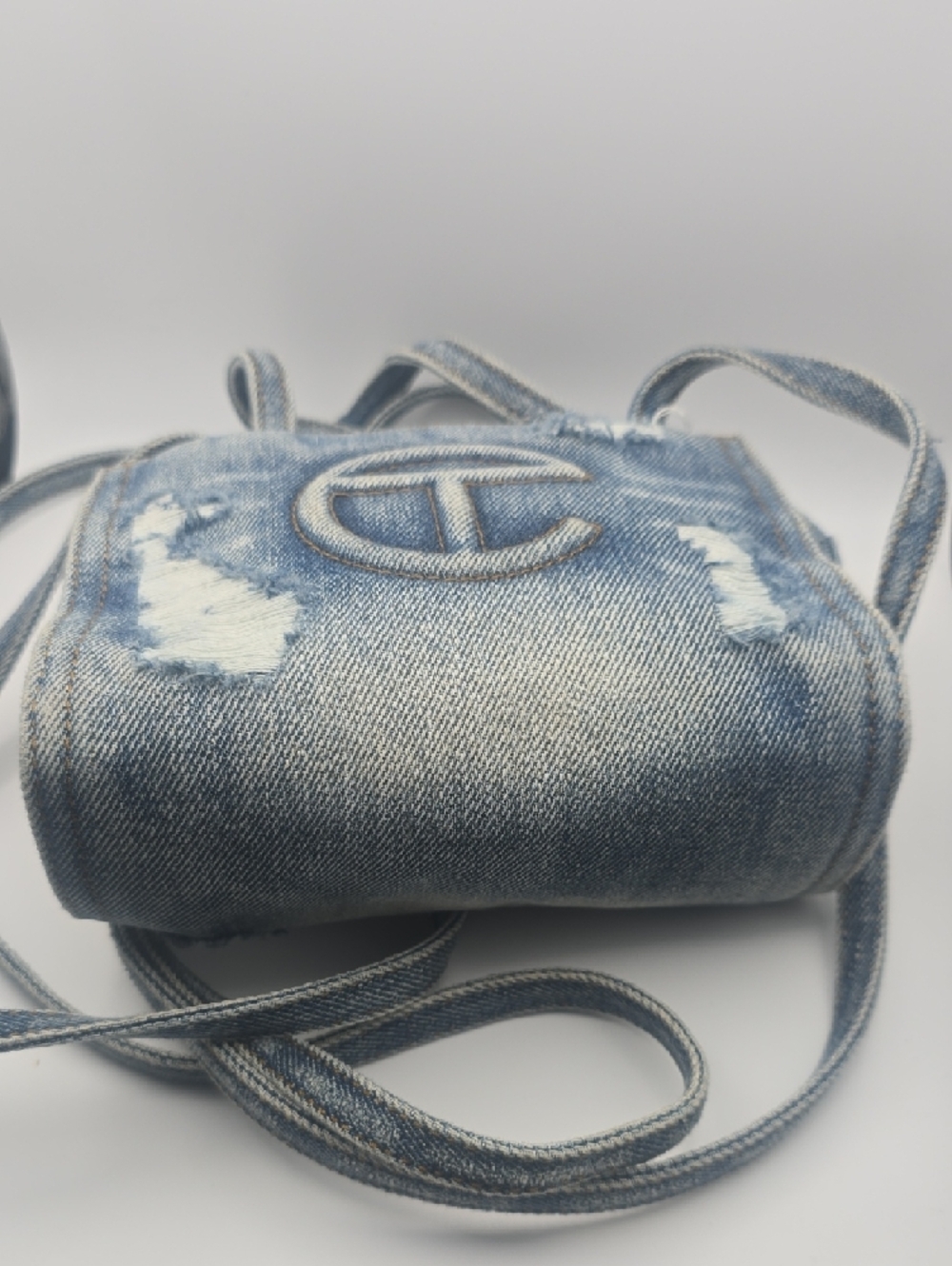 Telfar Small Shoppers Tote Distressed Light Wash Denim Crossbody Bag (EUC)🤍💙🤍 - Picture 7 of 11